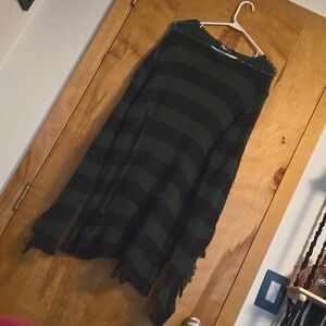 Killstar XXL Distressed Knit Green and Black Striped Goth Sweater